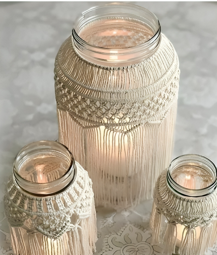 Macrame Candle Holder Set