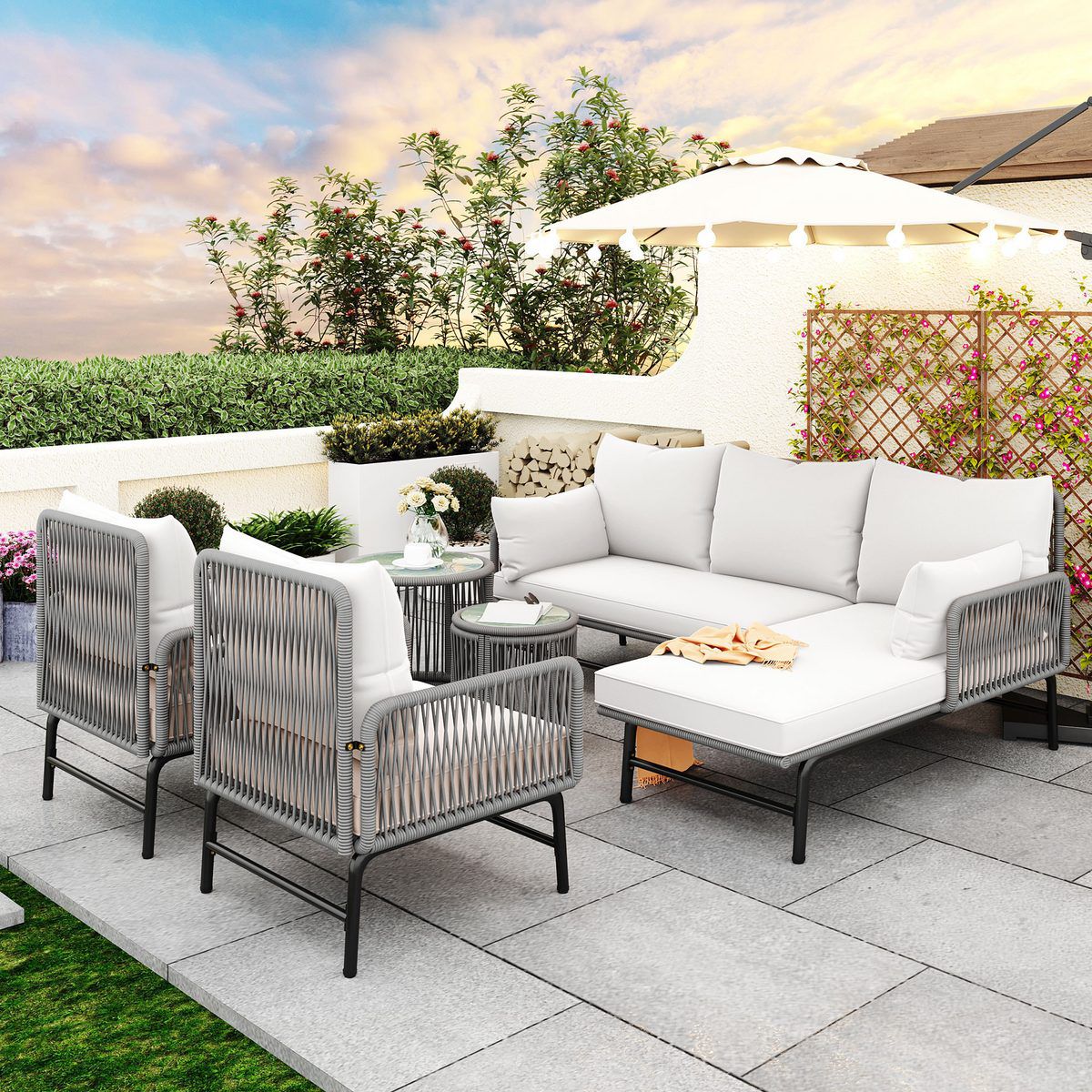 Moana luxury rope L-shape outdoor sofa set in a modern North Coast garden