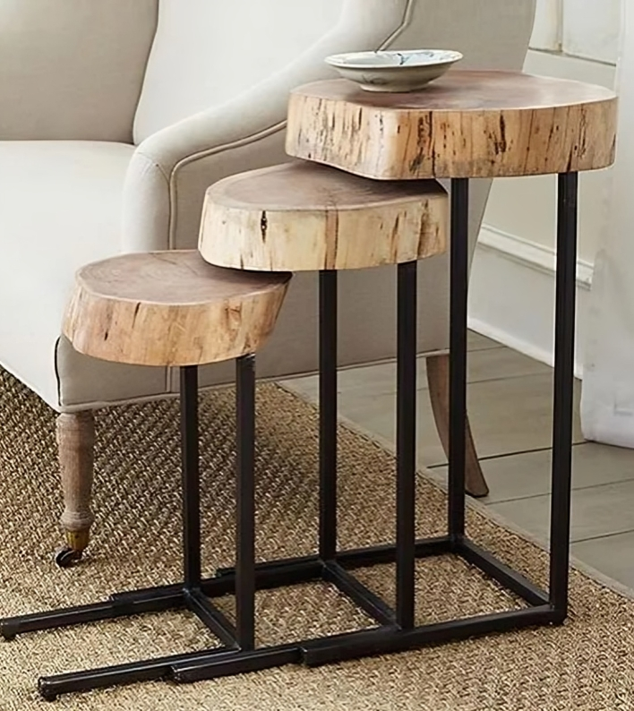 Tree Wood Side Table Set